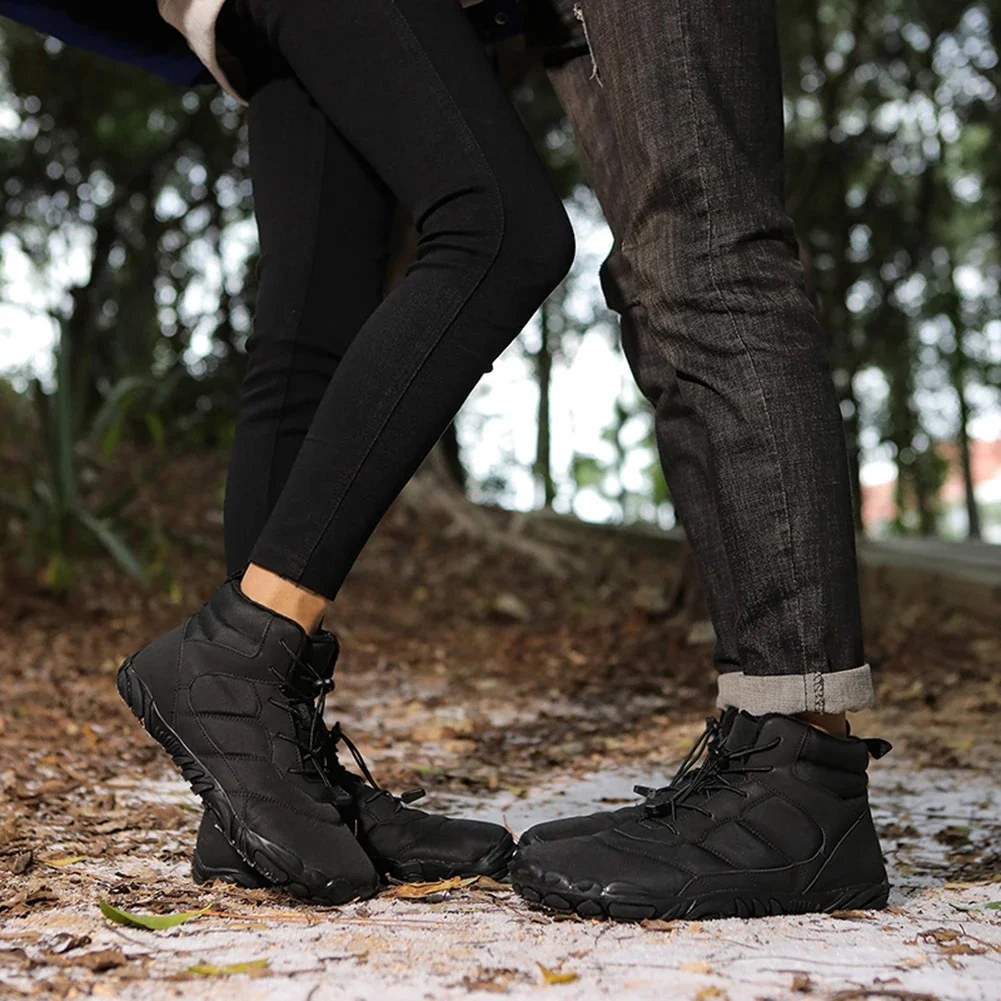 Scarpe da Trekking da donna da uomo scarpe leggere a piedi nudi stivali da neve foderati in pelliccia stivali da lavoro con assorbimento degli urti scarpe da ginnastica da Jogging calde invernali