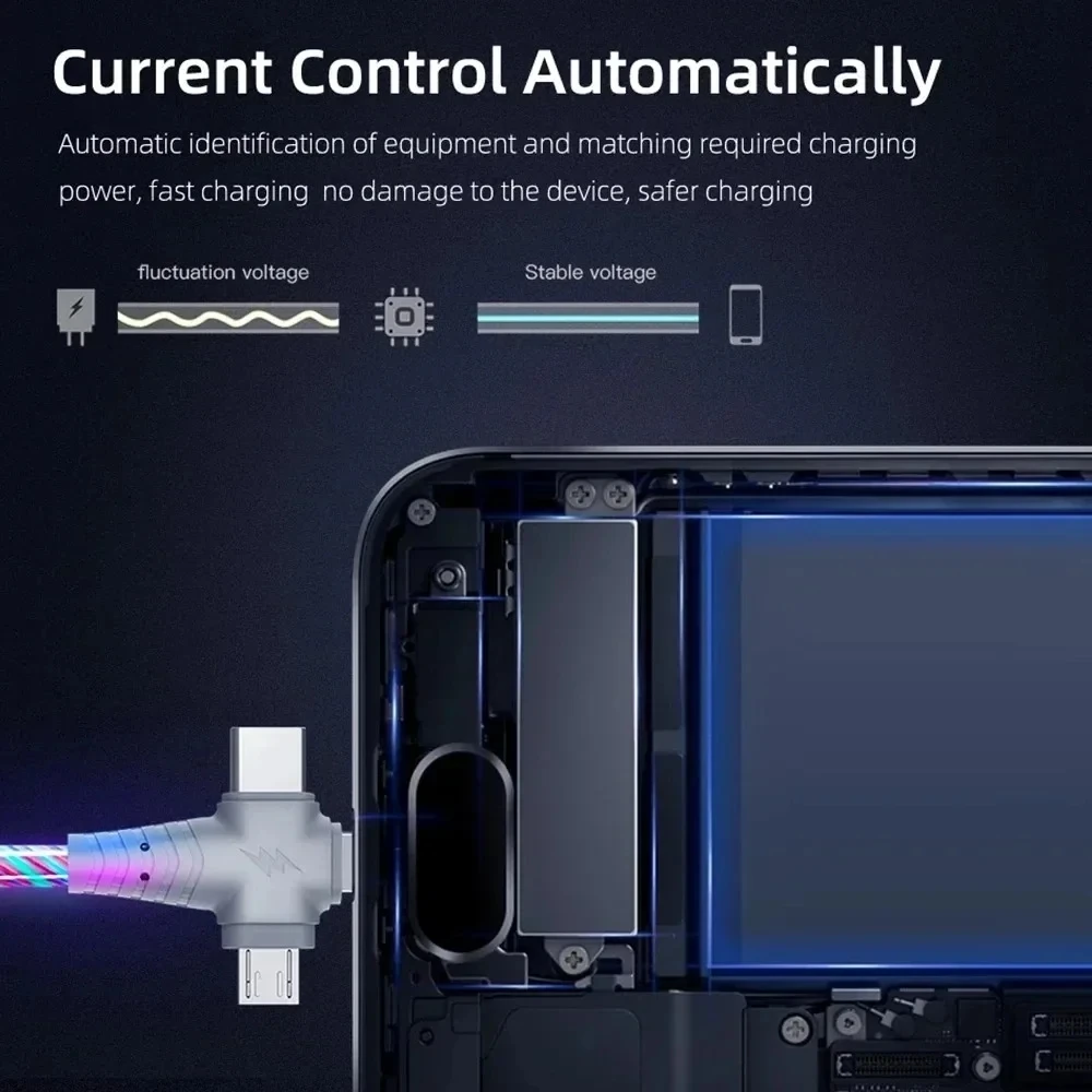 3A three in one first-class luminous USB cable LED cable USB to Micro USB/C-type/8-pin charger wire, suitable for smartphones image 4