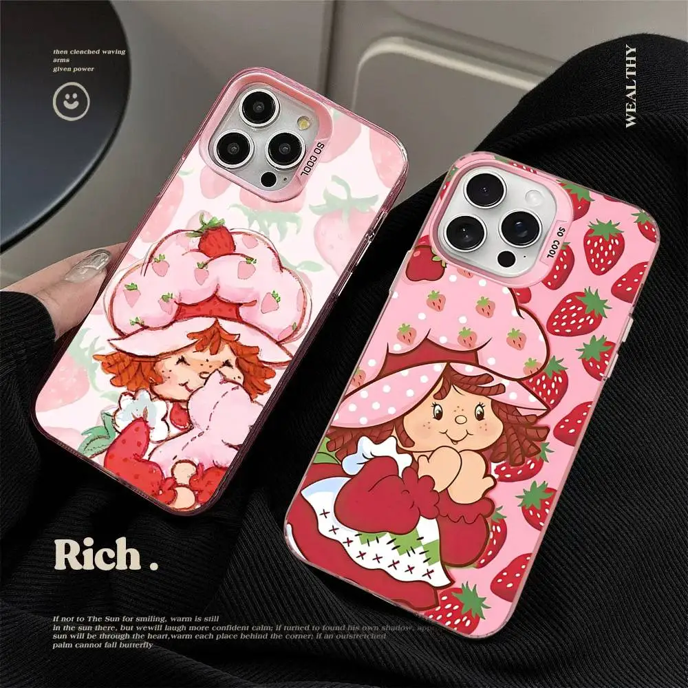 Funda de Teléfono Colorida con Dibujos Animados de Fresa y Pastelito para iPhone 17 16 15 14 13 12 11 Pro Max Plus, Cubierta Mate