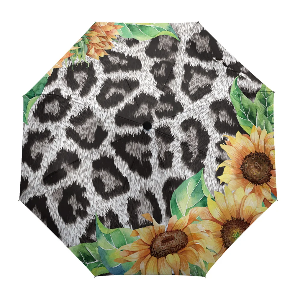 

Sunflower Leopard Rain Umbrella Folding Sun Manual Umbrella Outdoor Sunscreen Anti-UV Parasol Female Male Umbrellas