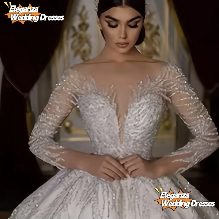 Robe De mariée De luxe personnalisée, col rond, perles, brillante, longueur au sol, robes De mariée