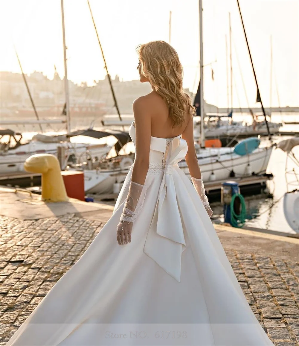 Robe de mariée en satin à col bateau classique pour femme, A-ligne, Noeud de cour, ixde mariage, Tout ce que pour les femmes