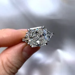 Radian's Cut Super Shiny Comparable To Ice Flower White Zircon Open Rings For Women Princess Square Fashionable Jewelry Wedding