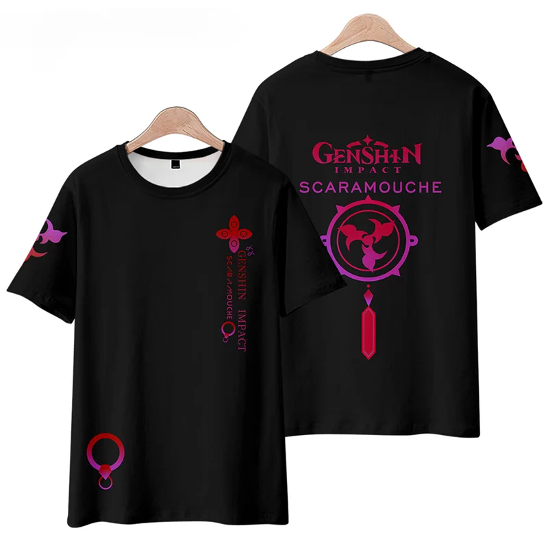 Anime Genshin Impact Kunikuzushi Balladeer Wanderer Scaramouche Cosplay Costume 3D Print Short Sleeve Funny Tshirt Graphic Tees