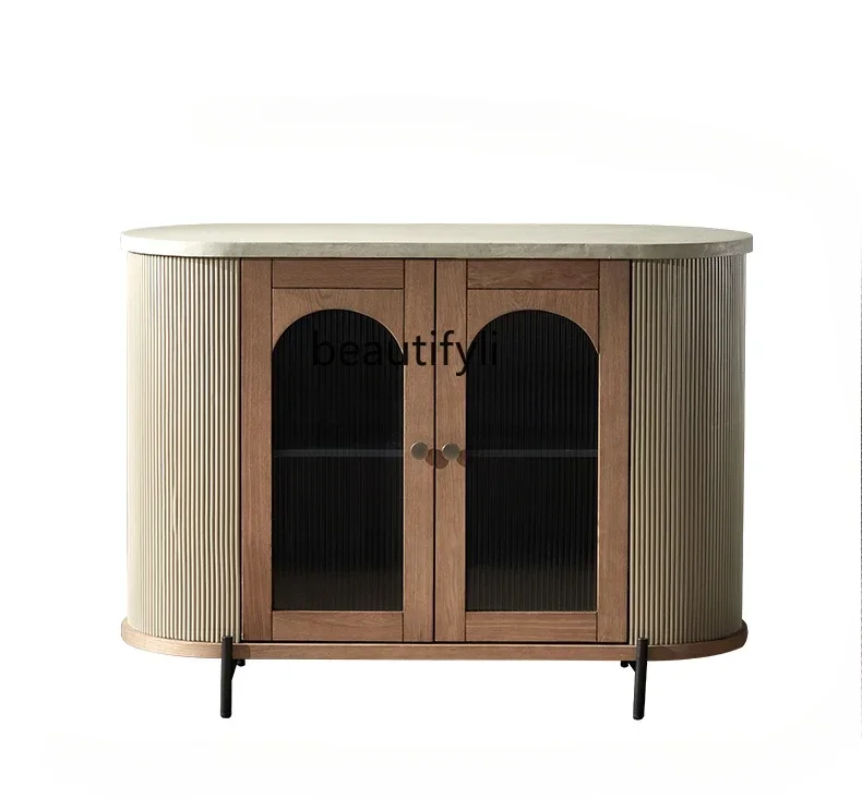 

French retro old antique cement paint dining side cabinet designer furniture model room tea cabinet