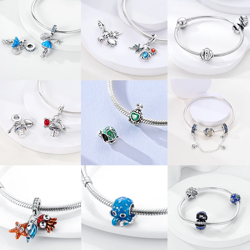 NEU 2026 925 Sterling Silber Anhänger Ozean Schildkröte Strand Frucht Muschel Blau Passend für Original Armreif Armband Halskette DIY Schmuck Geschenk – Detail 3