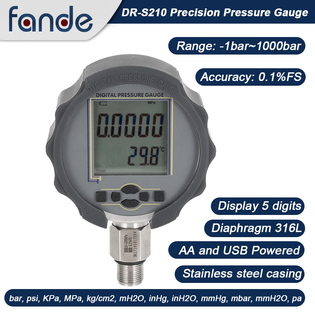 Fandesensor Precisão Pressão Calibração Gauge Precisão 01 Mbar Mmhg Tor Resolução-99999 a 99999