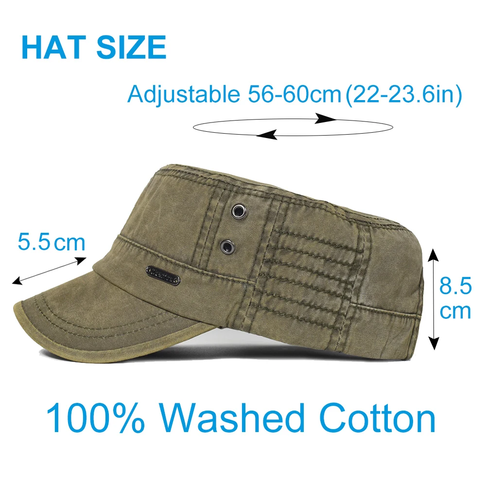 Four Seasons Washed Cotton Flat Caps Men Women Military cap Unique Design Vintage Flat Top Hat