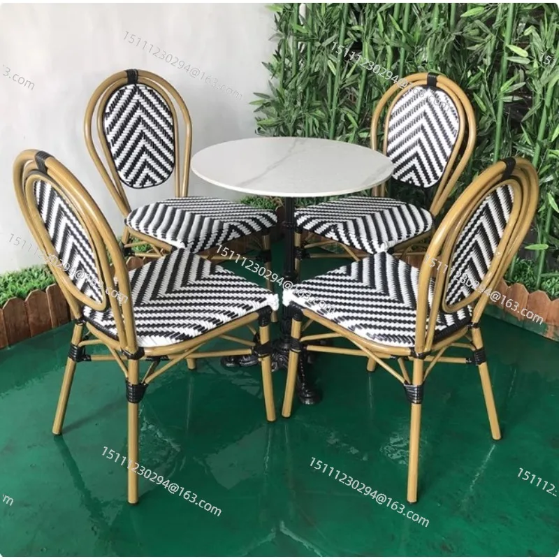 Patio Stacked French Wicker Rattan Chair Paris Bamboo Garden Bistro Chair