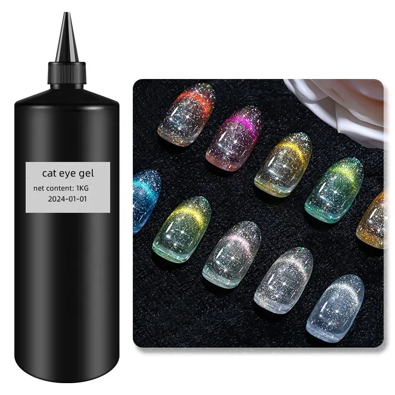 Wholesale 1KG Nail Gel Polish UV Gel Finger Quick Building Colourful 10 Colors Dynamic Diamond Cat Eye Gel Solid Color Glitter