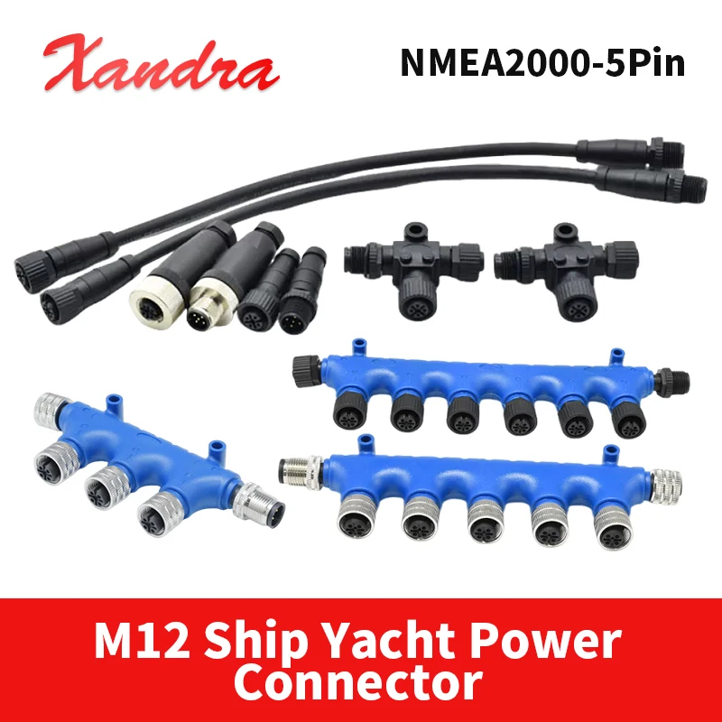 T-type Waterproof M12 5Pin Connector NMEA2000 Converter IP67 3 6 Ports Car Accessories 250V 3-way Ship Yacht Power Plug Terminal