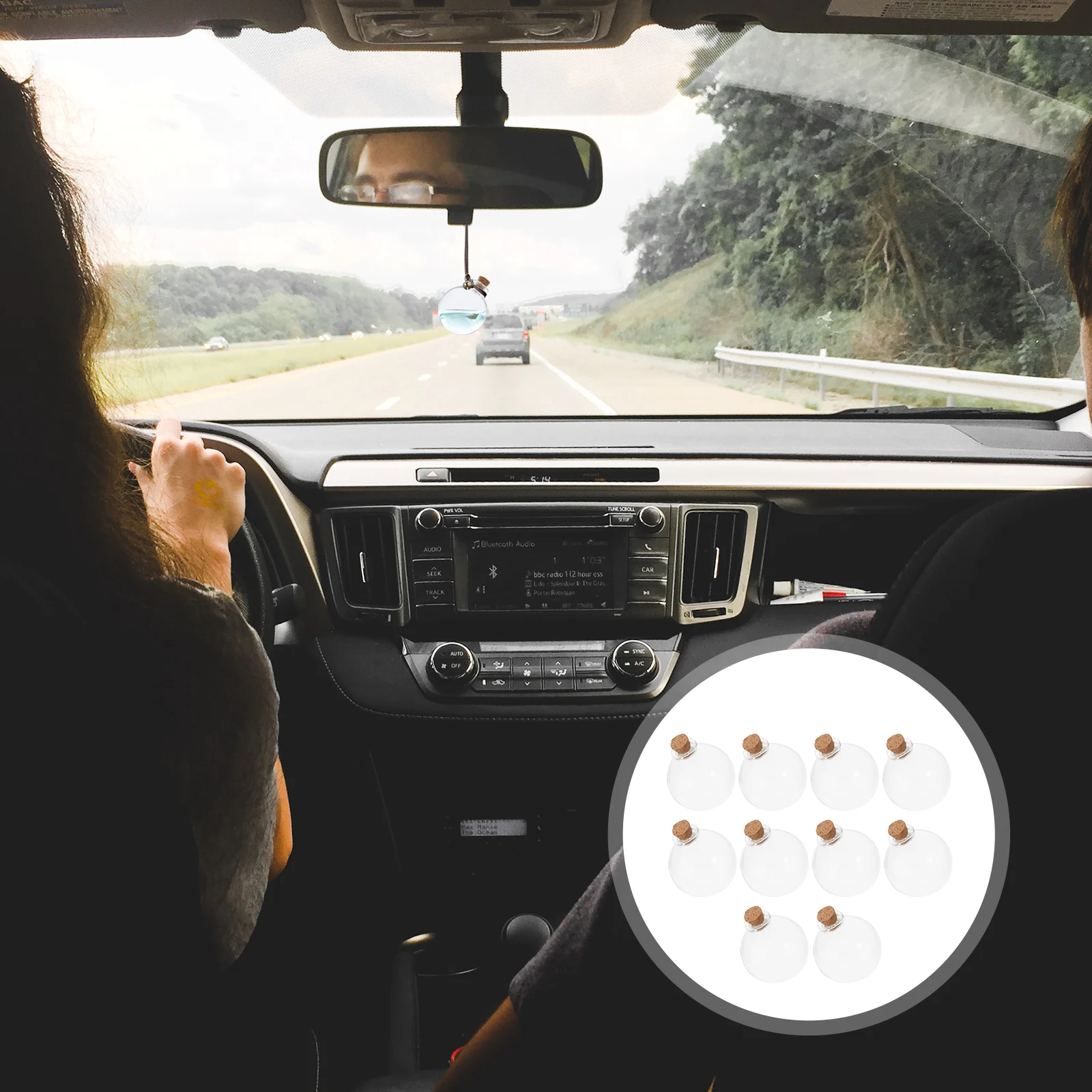 

10pcs Perfume Pendant Glass Wood Car Interior Diy Fragrance Bottle Auto Hanging Air Freshener Refillable Mini Bottle Car Decor