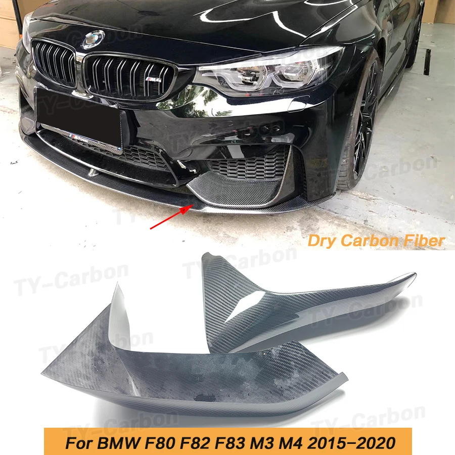 

Real Dry Carbon Fiber Front Bumper Lip Spoiler Splitters For BMW F80 F82 F83 M3 M4 2014+ Car Bodykit Flap Cupwings Fog Lights