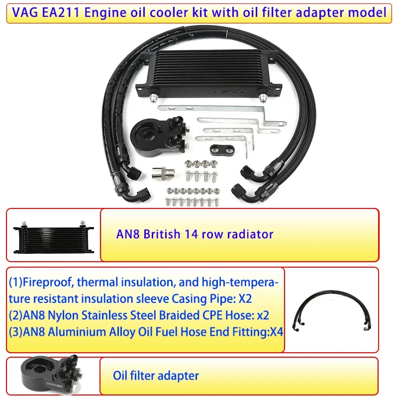 Engine Oil Cooler Kit For VAG Volkswagen Audi 1.4TSI EA211 Engine Oil Filter Housing Cooling Golf MK7 MK8 Radiator BB-OCK-112