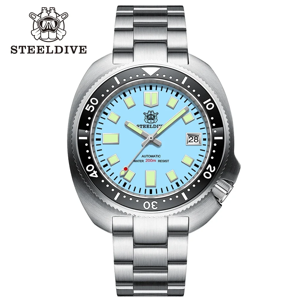 

SD1974 STEELDIVE 44MM Case Turquoise Dial Black Ceramic Bezel 200M Waterproof NH35 Mens Automatic Dive Watches