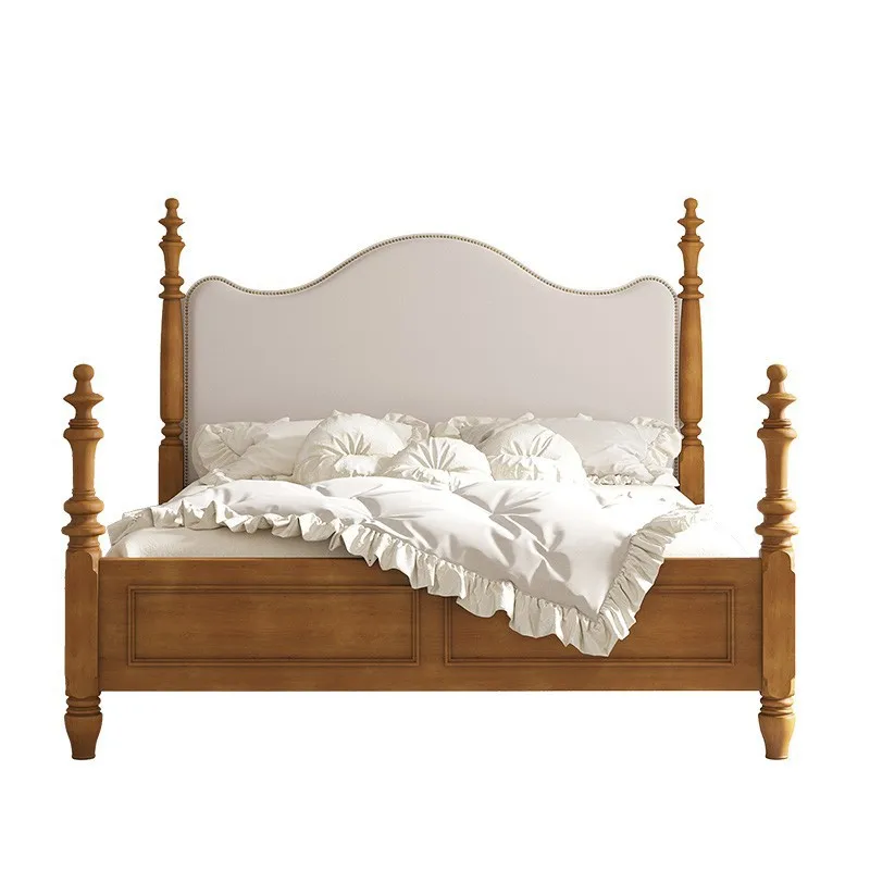 

American country retro solid wood double bed French country old master bedroom queen bed oak 1.8 meters wedding bed