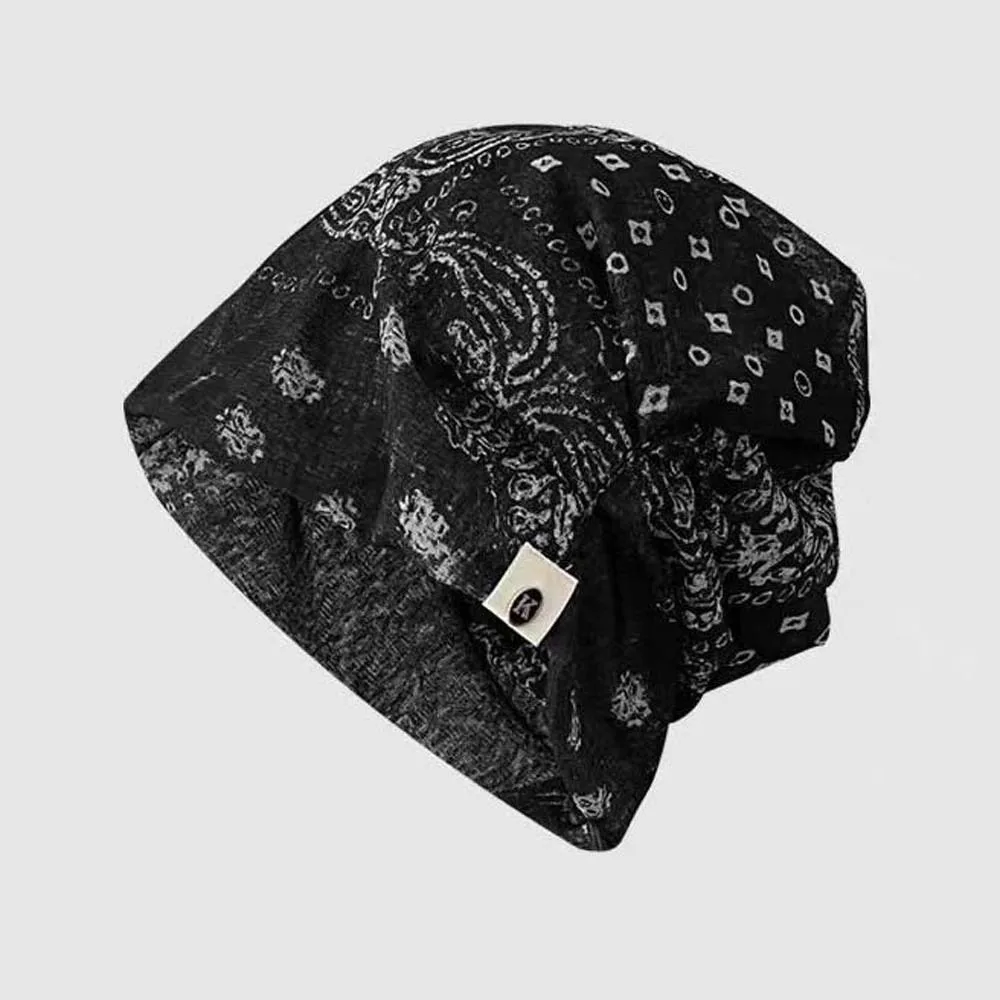 Vintage Paisley Beanie Thin Fabric Retro Print Polka Dot Cap Breathable Soft Touching Face Framing Bonnet Photoshoot