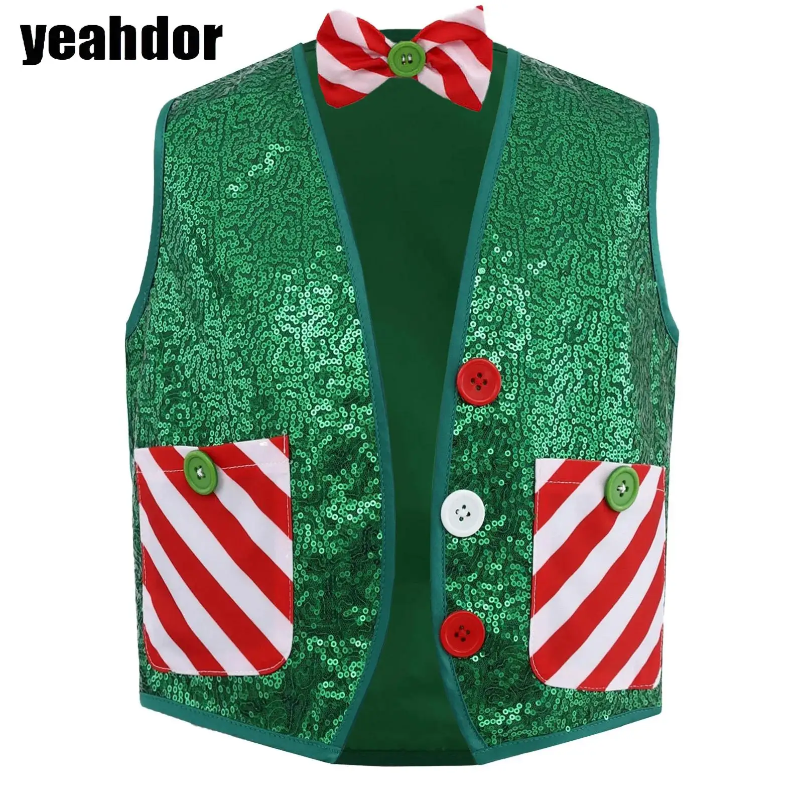 الأولاد عيد الميلاد الترتر سانتا قزم سترة عيد الميلاد مخطط صدرية سترة مع ربطة العنق اللاتينية الجاز ديسكو ملابس رقص فستان السنة الجديدة
