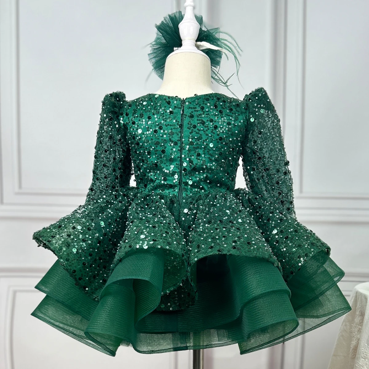 Gorgeous Girls New Year V -neck Swip Long Sleeve Lace Type Princess Skirt Elegant Girl Birthday Party Dance Evening Dress