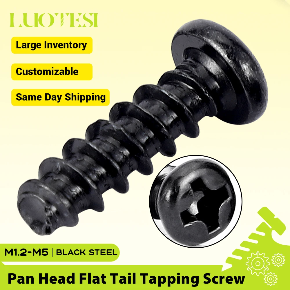 Phillips Recessed Round Head Flat Tail Self-tapping Screw Black Carbon Steel M1 M1.7 M2 M2.3 M2.6 M3 M4 M5 Cross Pan Head Screw