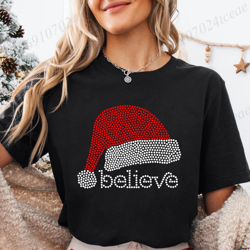 السنة الجديدة 2026 الرجال مضحك قميص عيد الميلاد قبعة مطبوعة رجل إمرأة تي شيرت الرجال تي شيرت سانتا ، صدق ، السنة الجديدة 2026 الملابس #1