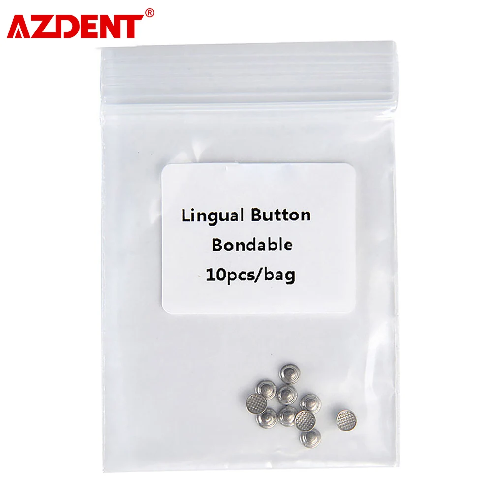 10pcs AZDENT Dental Metal Lingual Buttons Buckle Orthodontic Buttons Bondable Round Base Dentist Material