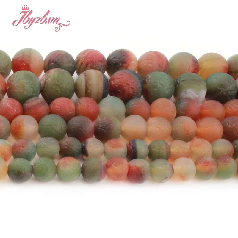 

Natural Round Agates Frost Rugged Green Stone Bead For Jewelry Making DIY Necklace Bracelet Loose 6/8/10/12/14mm Strand 15"