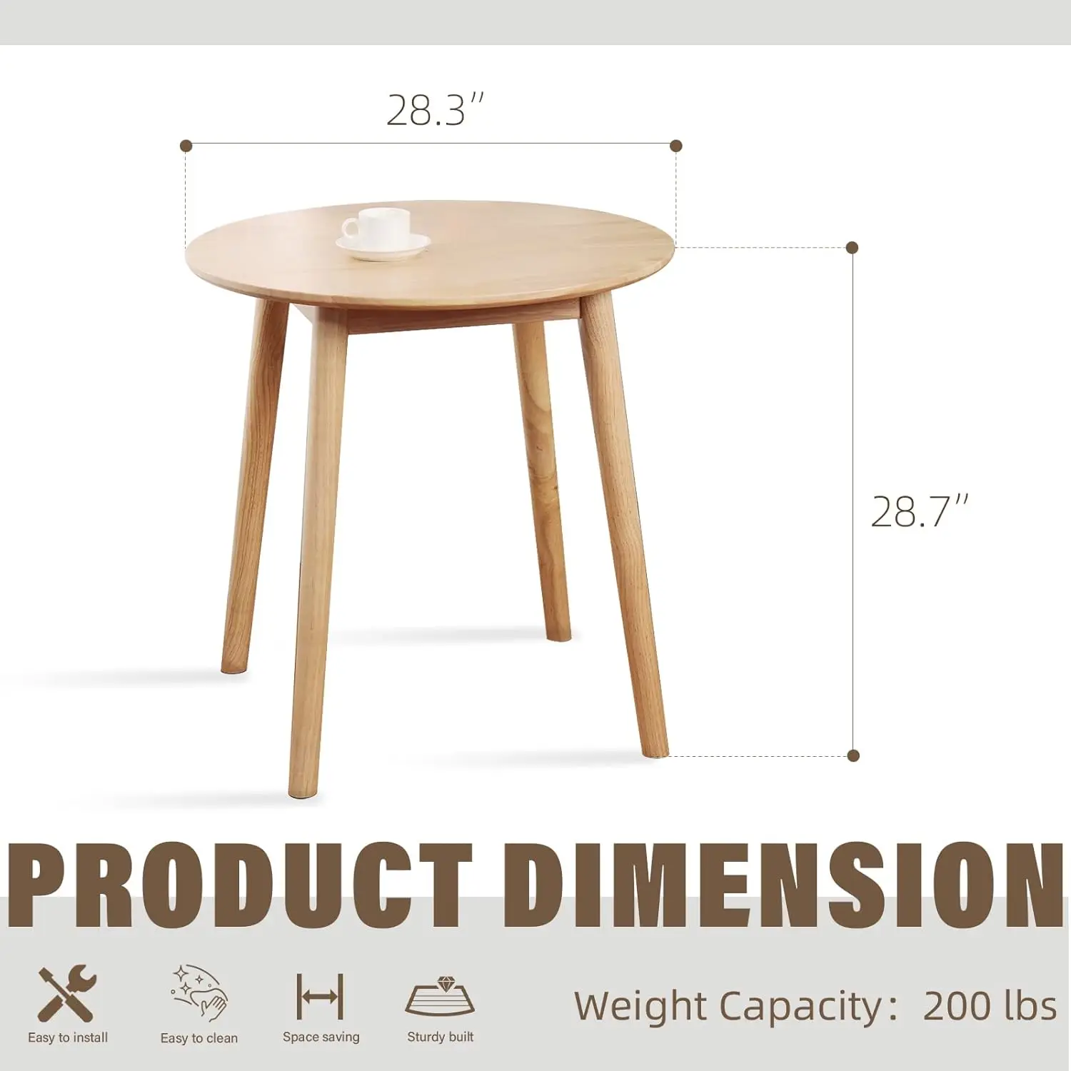 28.3" Small Round Dining Table for 2,Wooden Space-Saving Kitchen Dinner Table Rustic Wood Dining Table Mid Century Modern