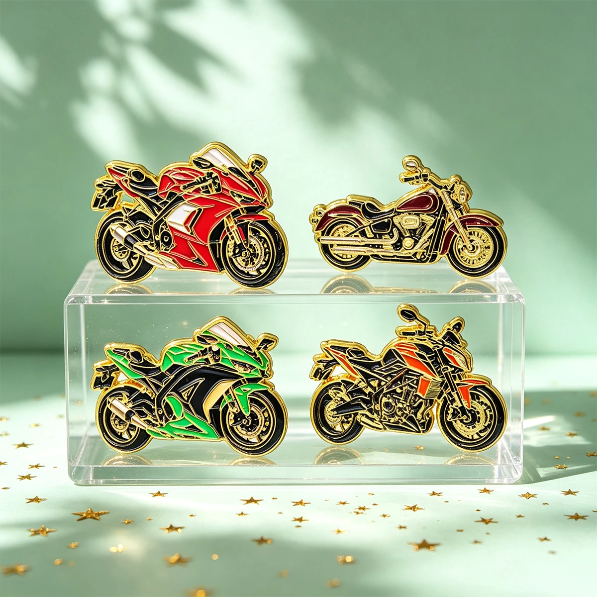 4-teiliges Set Sport-Motorrad Emaille-Pin Vintage Coole Fahrzeug-Brosche Anstecknadeln Abzeichen für Rucksack Zubehör Schmuck Geschenke – Detail 6