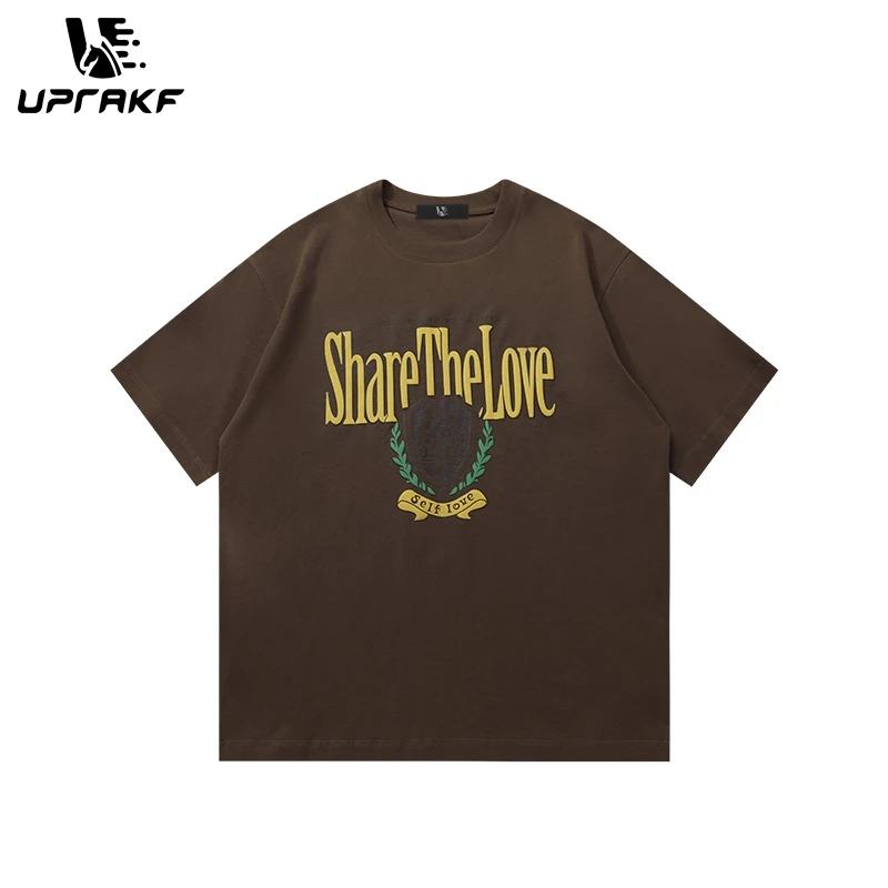 UPRAKF Y2K Streetwear T Shirt Share The Love Letter Print Cotton Summer Unisex Loose Fashion Loose Designer Short Sleeve Tees