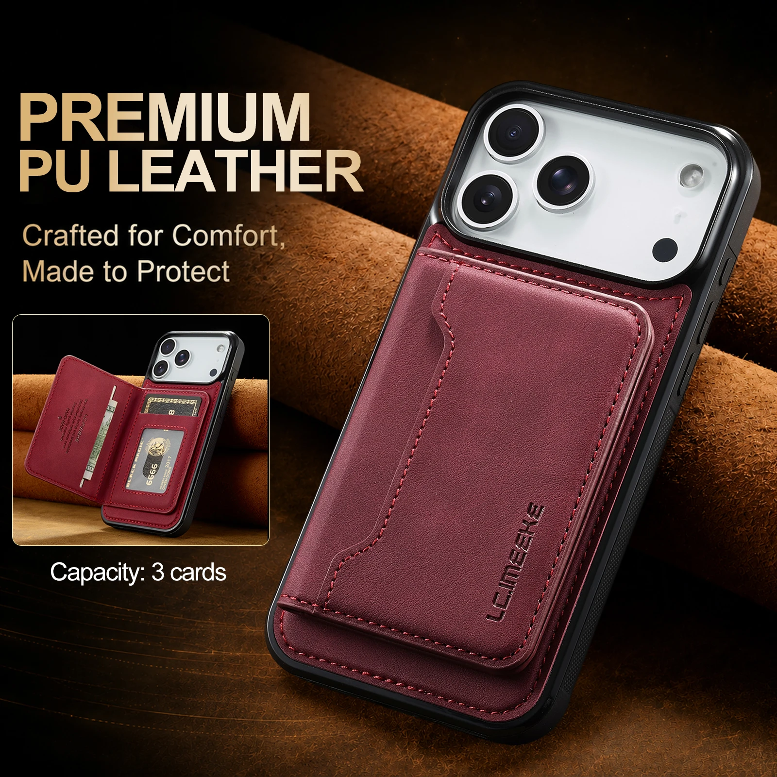 2 in 1 Detachable Magnetic Leather Wallet Cards Solt Case for iPhone 18 Pro Max 17 16 15 14 13 12 for Magsafe Shockproof Cover view 4