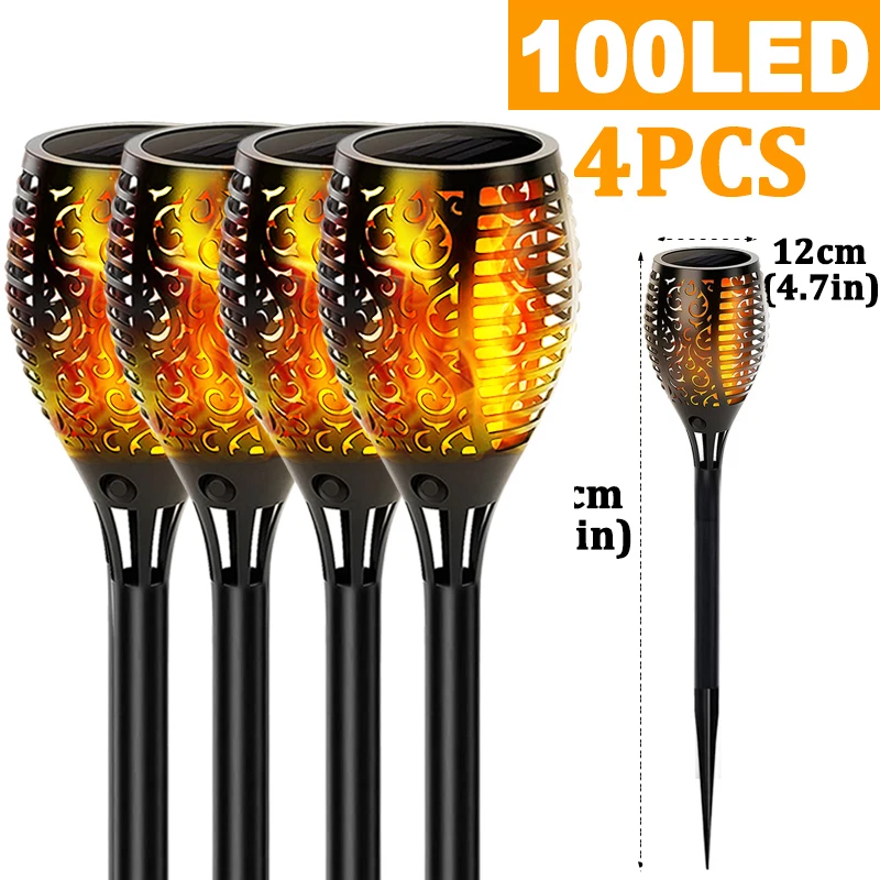ZTree 100LED Solar Garden Decor Torch Light Flickering Flame IP65 Waterproof Black 3