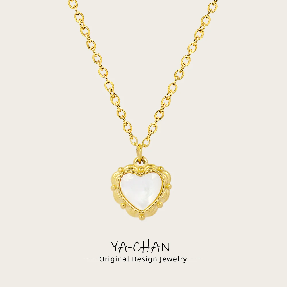 YACHAN Collar colgante de acero inoxidable dorado de 18k sin alquitrán, adecuado para joyas de moda con encanto en forma de corazón de cáscara blanca femenina