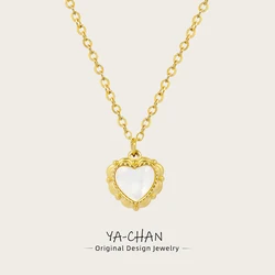 YACHAN Tarnish Free 18K Gold Plated Stainless Steel Pendant Necklace for Women White Shell Heart Charm Trendy Jewelry