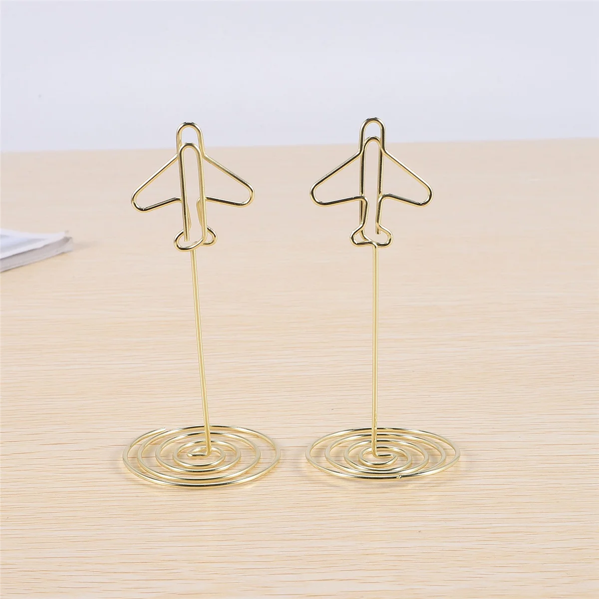 Gold Plane Frame Memo Clip Holder, Número da tabela Nome Titular do cartão, Desktop Metal Business Card Photo, 10pcs