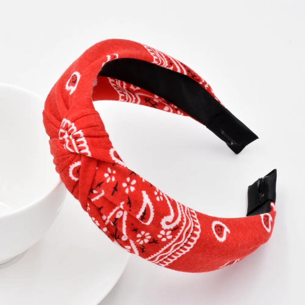 

Boho Headband with Paisley Floral Print Stretch Knit Hair Band for Women Girls Makeup Skincare Washable No Crease Hair Hoop