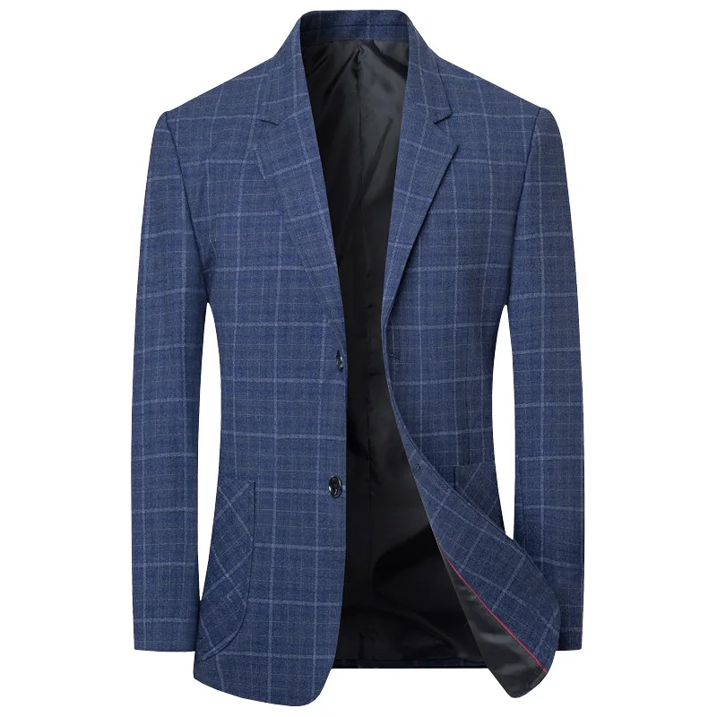 Man Blue Plaid Suits Coats New Spring Business Casual Blazers Jackets Good Quality Male Slim Blazers Jackets Men\'s Clothing 4XL