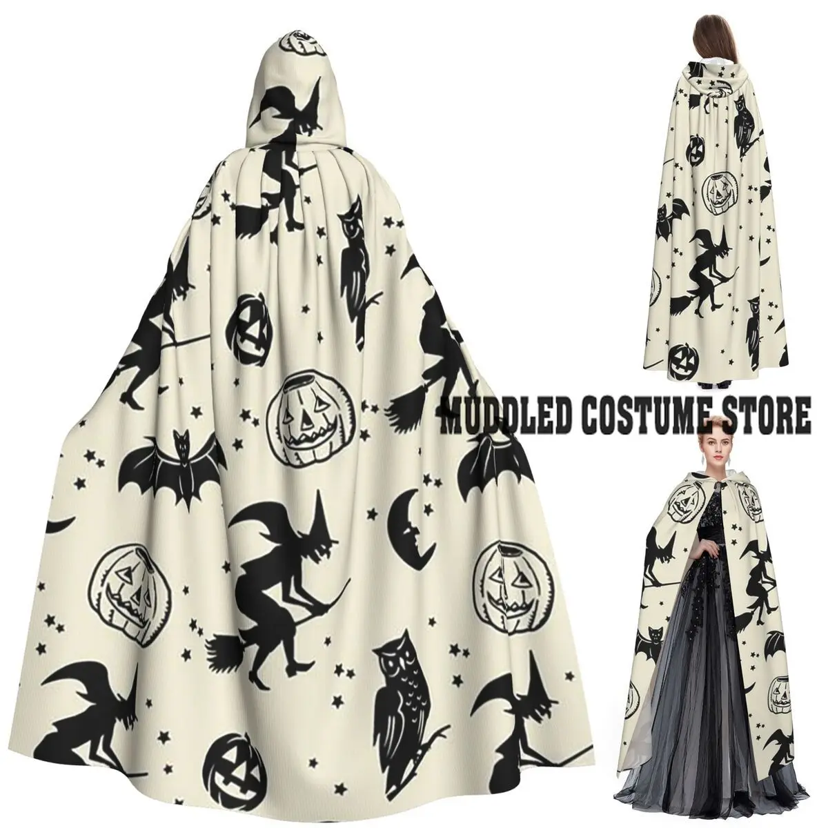 

Хэллоуин Летучие Мыши Тыква и Призраки Ведьмы Длинный Плащ С Капюшоном Ведьма Средневековый Костюм Косплей Накидка ХэллоуинПальто