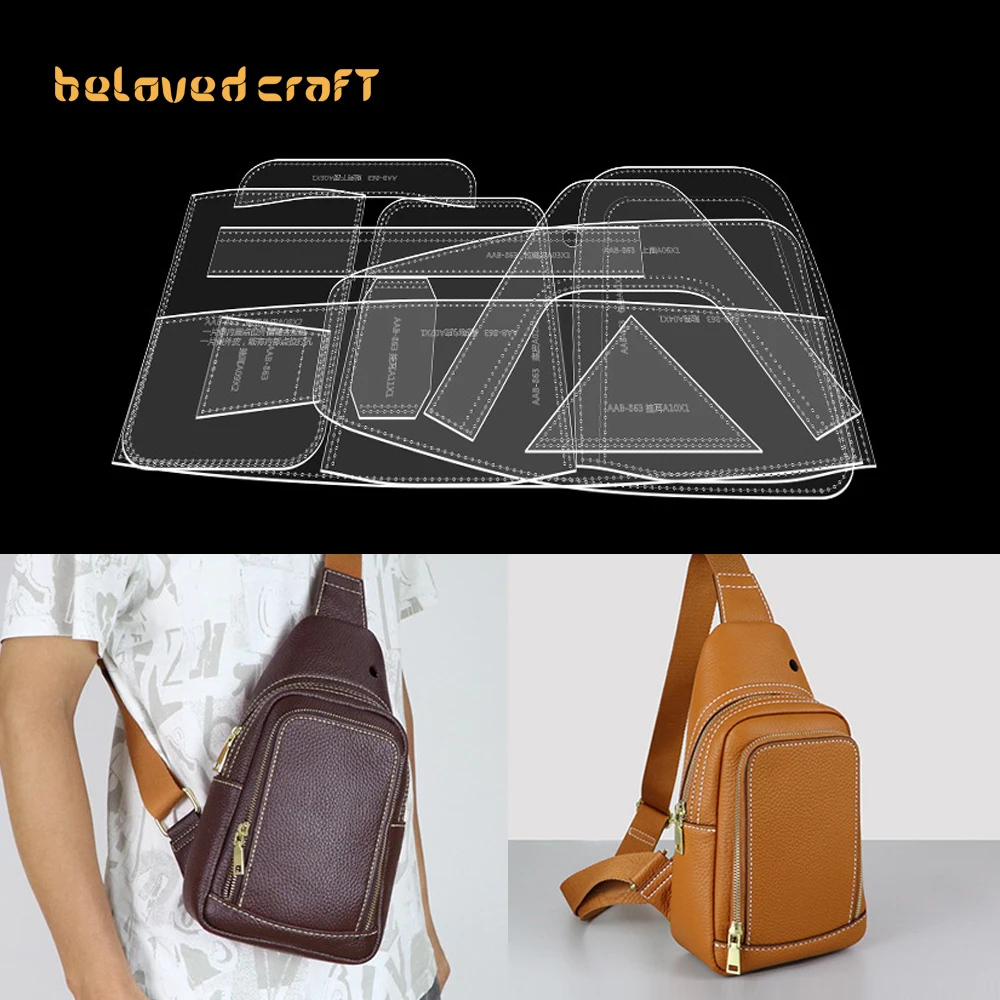 BelovedCraft Leather Bag Pattern Making with Kraft Paper and Acrylic Templates for Men's Chest Bag Crossbody Bag