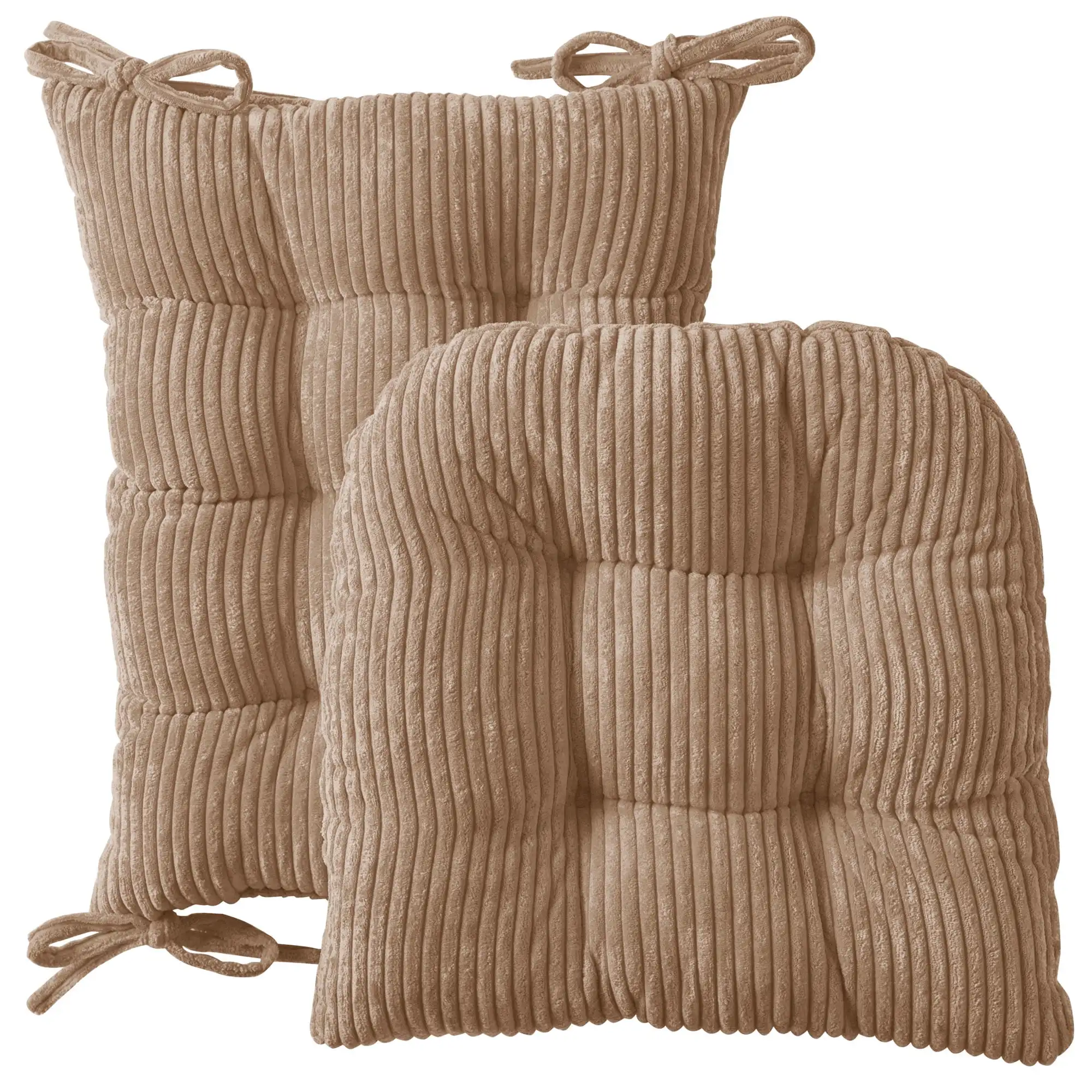 Sweet Home Collection 2 Piece Velvet Ribbed Non Slip Rocking Chair Cushion Set Taupe