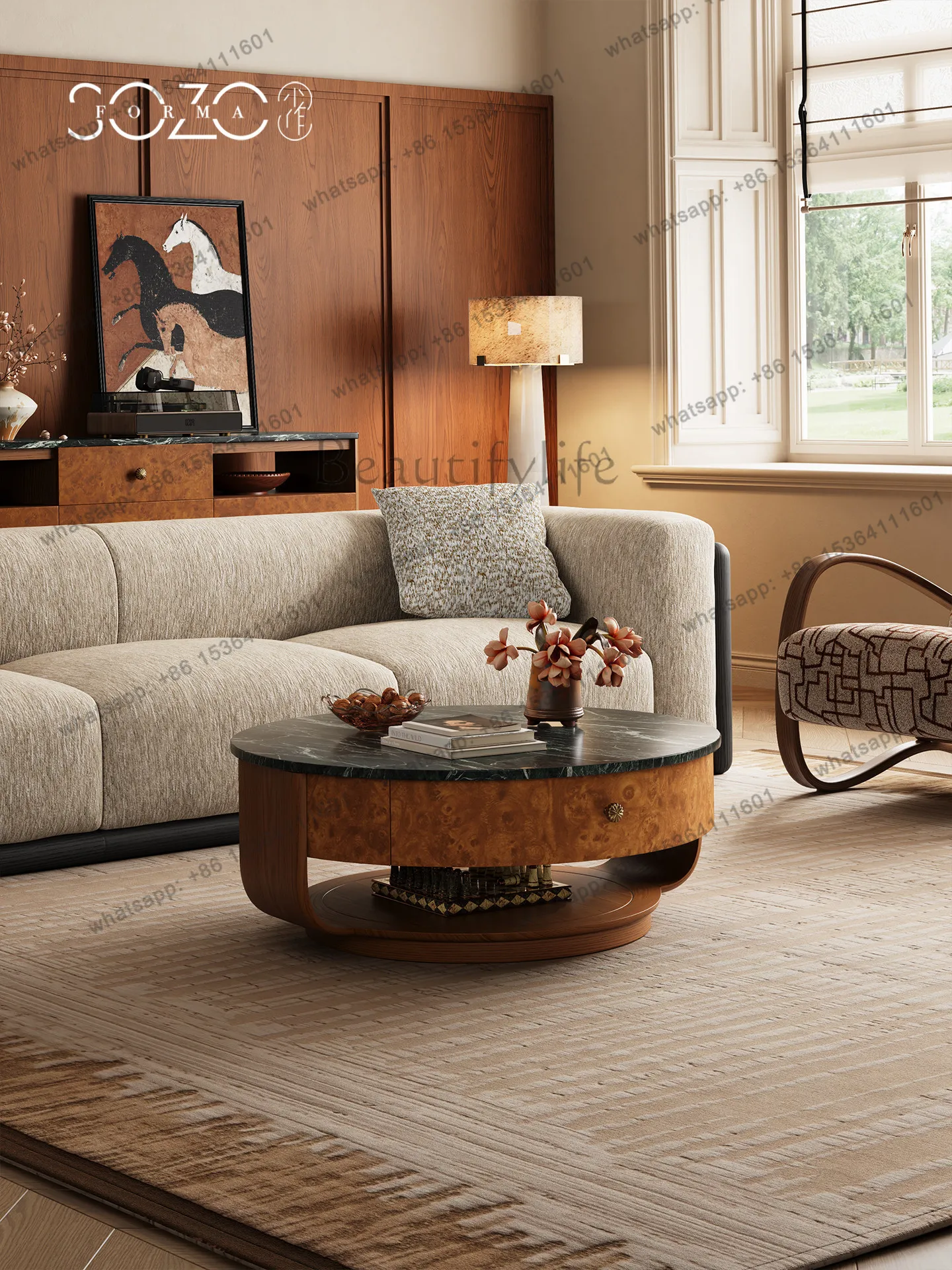 XX retro living room marble coffee table antique round artistic small coffee table