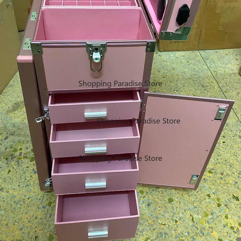 Lockable Makeup Train Case Foldable Nail Desk Station Modern Manicure Table Salon Furniture Compact Travel Makeup Organizer