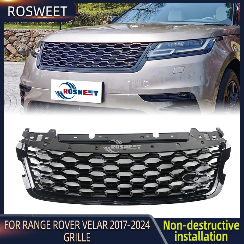 

ROSWEET Front Bumper Racing Grill For Land Rover Range Rover Velar L560 2017-2024 Bright Black Grille Car Accessories LR143275