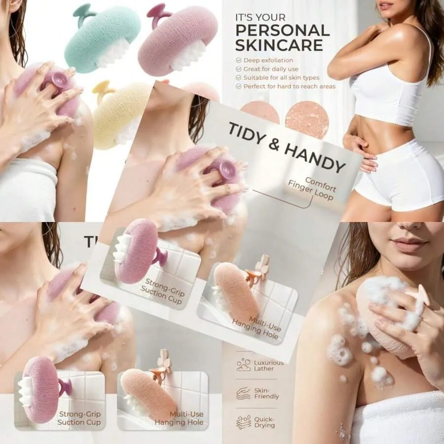 

5 Packs Bath Sponge Shower Loofah 2 In 1 Exfoliating Body Scrubber Exfoliator Net Sponges With Finger Rings Super Soft Sunflowe
