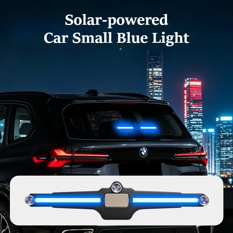 Solar Car Warning Strobe Light – 1PC Smart Blue LED Glass Triangle Window Decorative Accessory