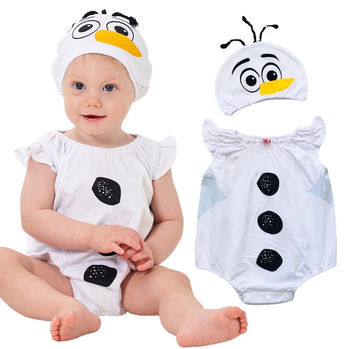 Short Summer Baby Romper Snowman Costume Bodysuit 6M 12-24M Halloween Purim Birthday Party Photograph Fancy Dress 2pcs Set