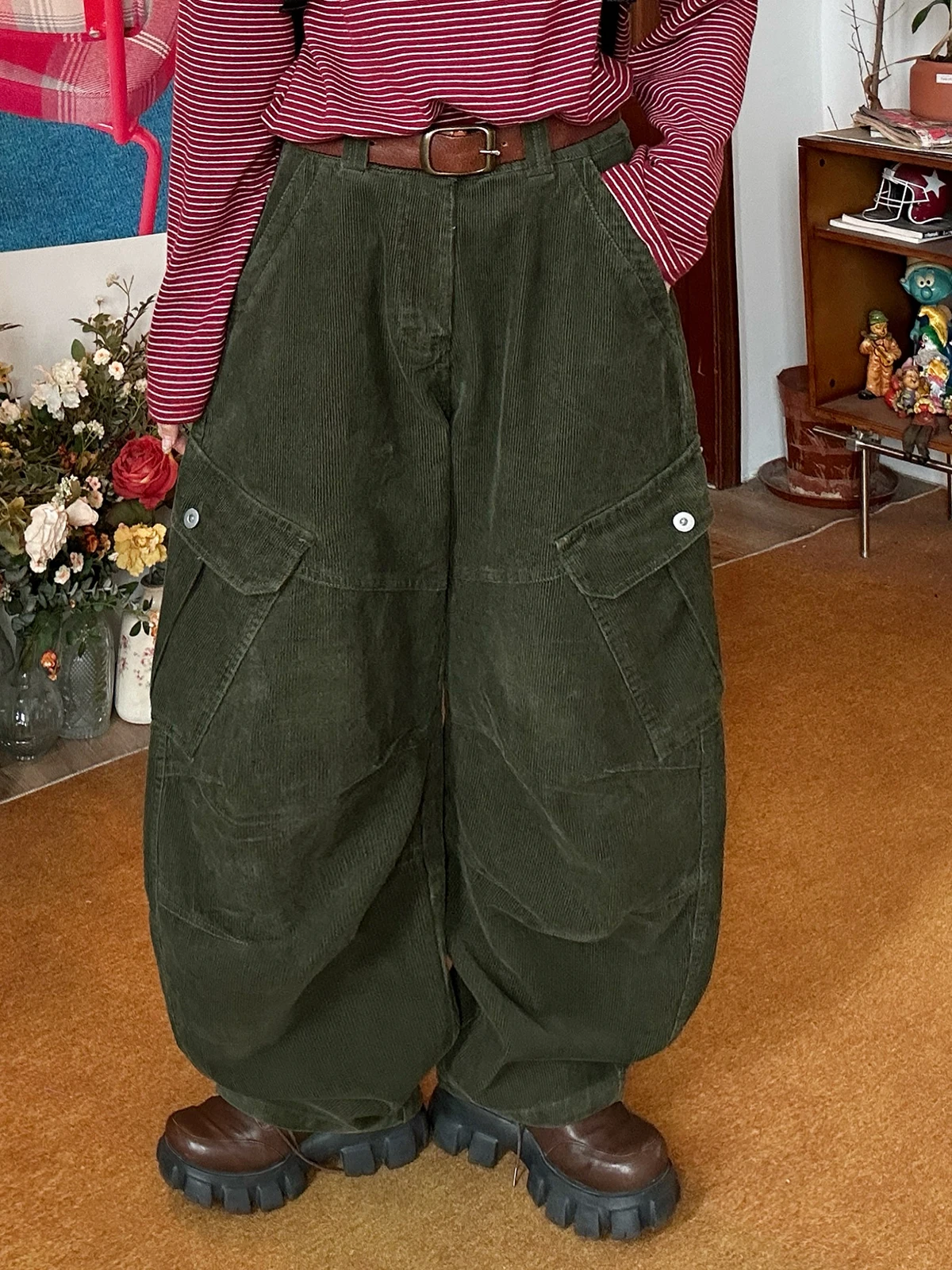 

Американские рабочие брюки из вельвета с широкими штанинами, женские, весенние, новые, свободные, с карманами, повседневные брюки