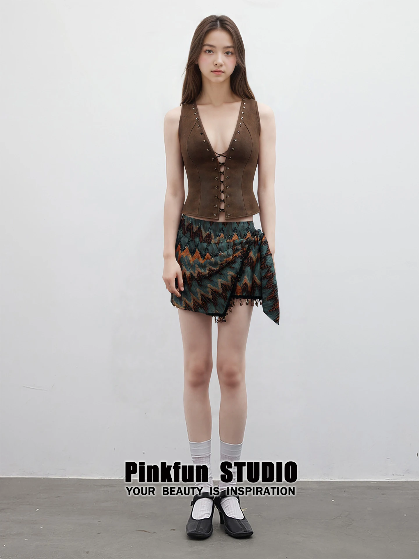 Top corto gótico de ante marrón con correa colgante Ne, chaleco de fibra con encuadernación, corte entallado, ort irt Pinkfun Vintage Sle para mujer...