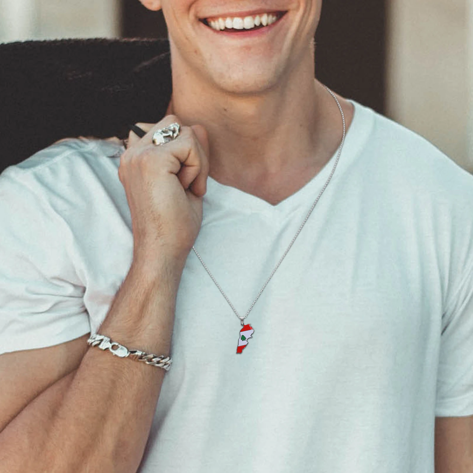 

Lebanon Flag Pendant Necklace Durable Alloy Titanium Steel Lebanon Map Pendant Stylish National Jewelry for Men Women