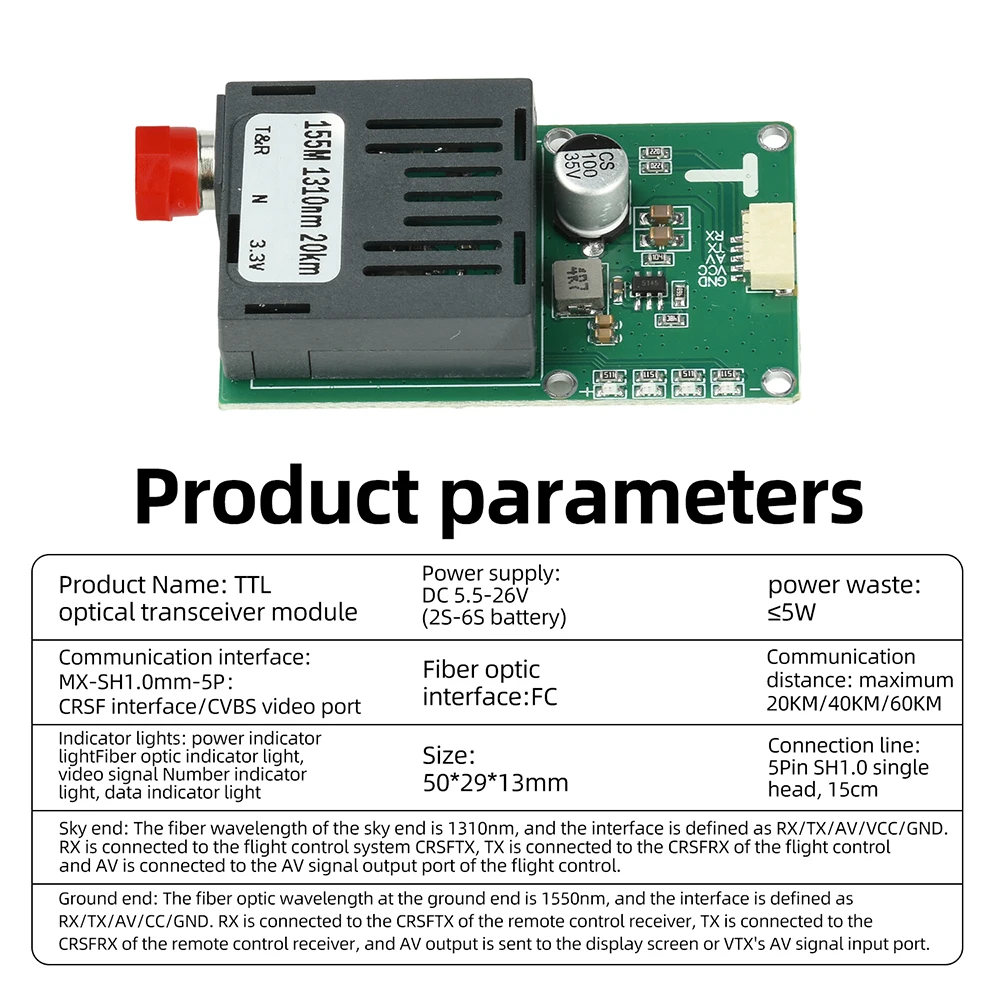 TTL-Glasfaser-Transceiver-Modul, leicht, Dual-Wellenlänge, FC-Schnittstelle für Drohnen-Fernsteuerung FPV, leichtes Design – Detail 13